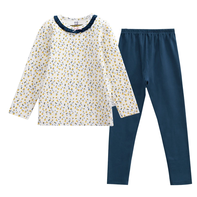 

High end quality boutique kids pajamas cute kids girls plain pajamas set, Deep blue/coffee