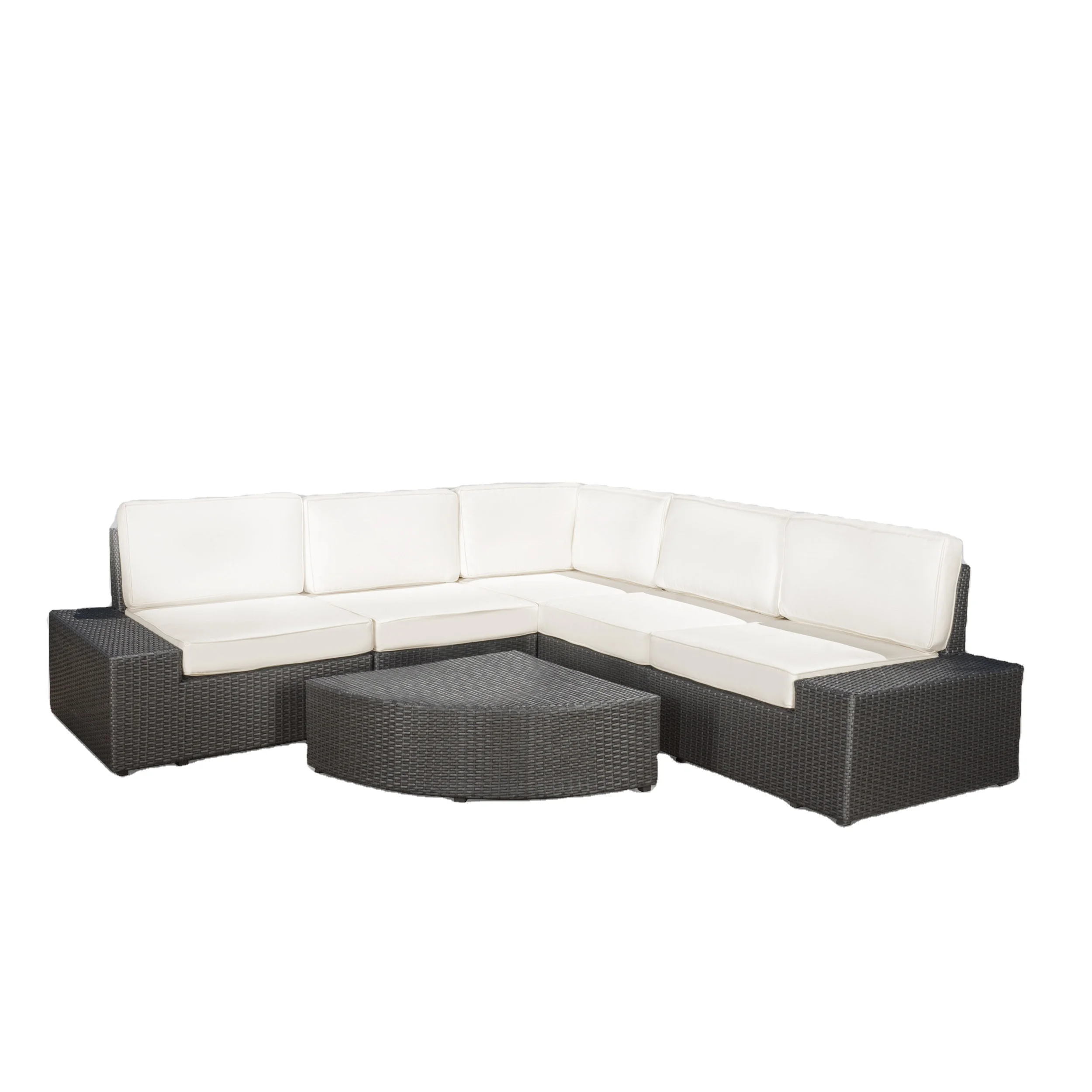 

Santa Cruz Outdoor 6 Piece Grey Wicker Sectional Sofa Set with White Water Resistant Cushions