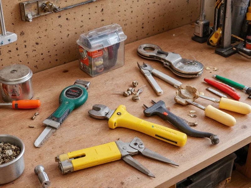 Essential DIY tools arranged on workbench