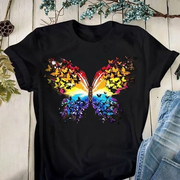 

Women's Printed T-shirt Butterfly Print Short Sleeve Cartoon Pattern T-shirt