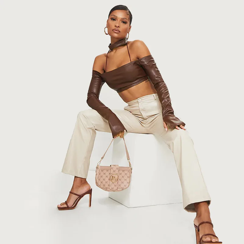 

High Quality Hot Girl Style Leather Tube Top Vest Women European American Niche Design Short Top