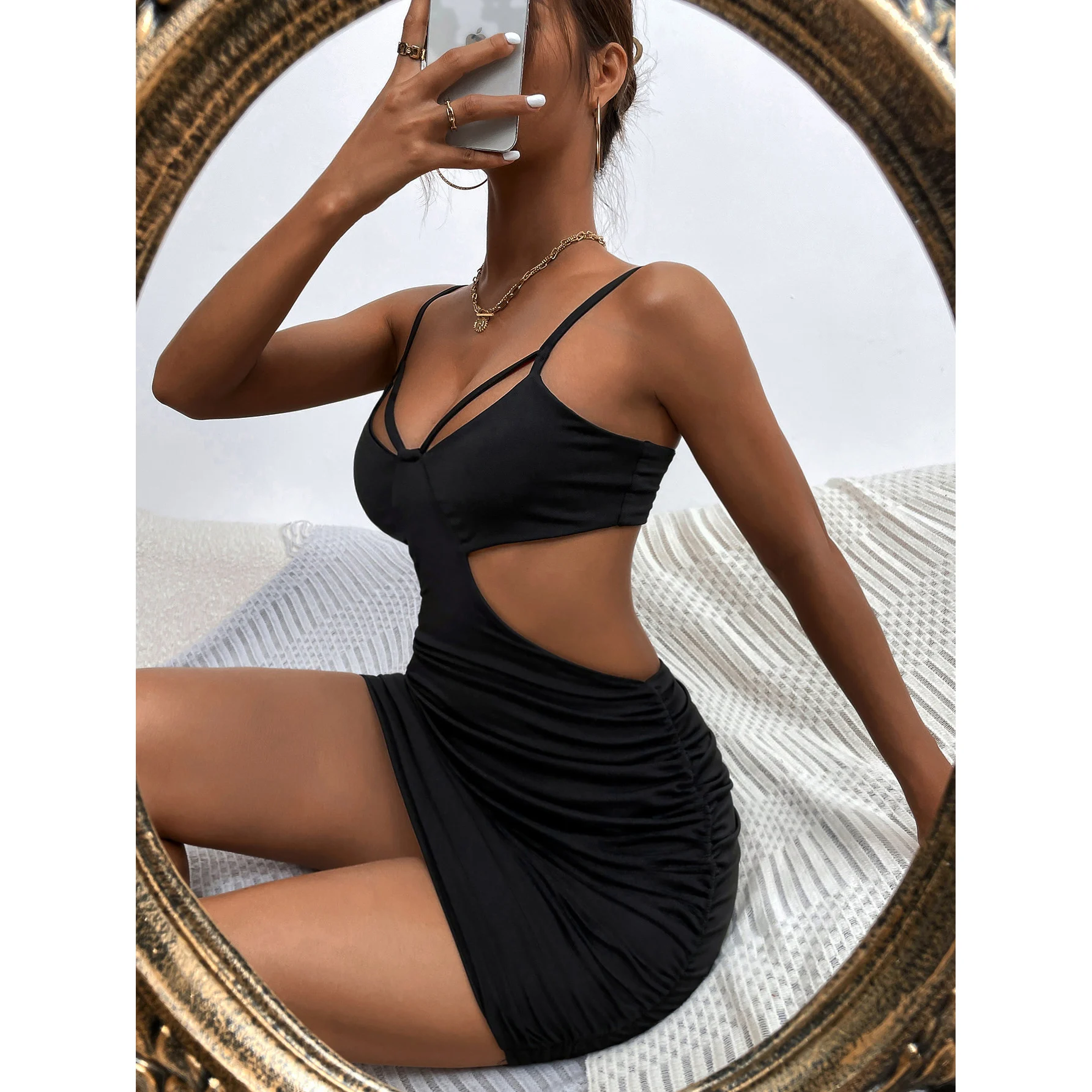 

Fast shipping cocktail dress women casual sexy autumn summer outdoor wear solid colors young lady dress, Black