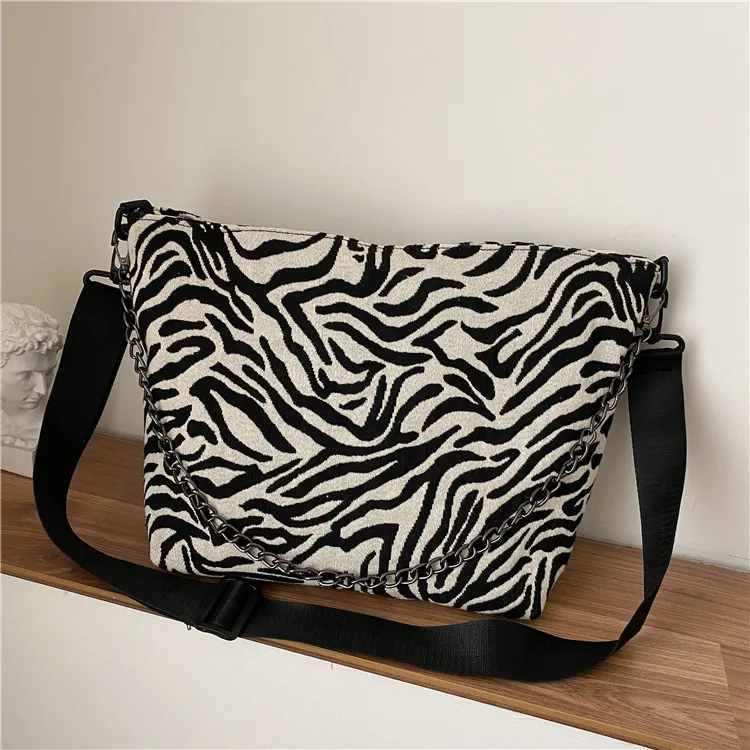 

Zebra Pattern Fashionable Messenger Bags Ladies Trendy Bags Stripe Bag With Cute Bear