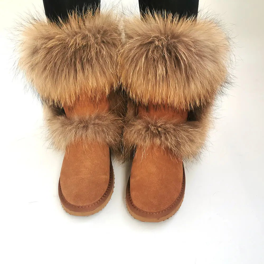 

Racoon Fur Warm Boots Ladies Girls Womens 2020 Furry Raccoon Fox Real Fur Boots Snow Woman Winter Shoes, As our color chart or custom