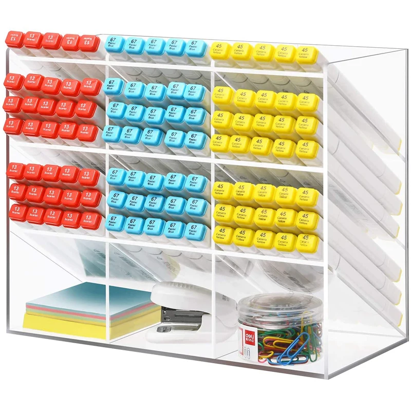 

Clear Pen Organizer Storage Acrylic Desk Organizer with 12 Compartments Pen Organizer for Desk