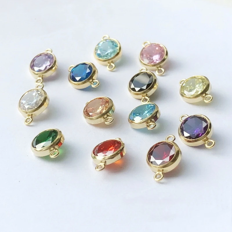 Vintage 6mm Zircon Connector Pendant 14K Gold Filled Birthstone Charms