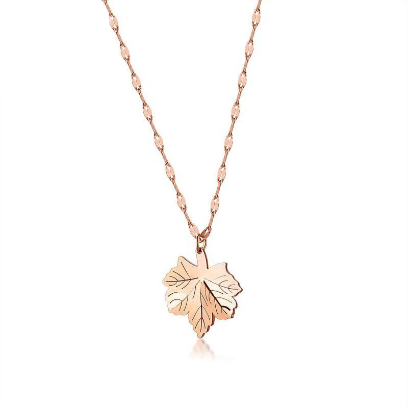

Fashion Rose Gold Stainless Steel Maple Leaf Pendant Necklace For Women Simple Clavicle Chain Necklace (SK758), As picture