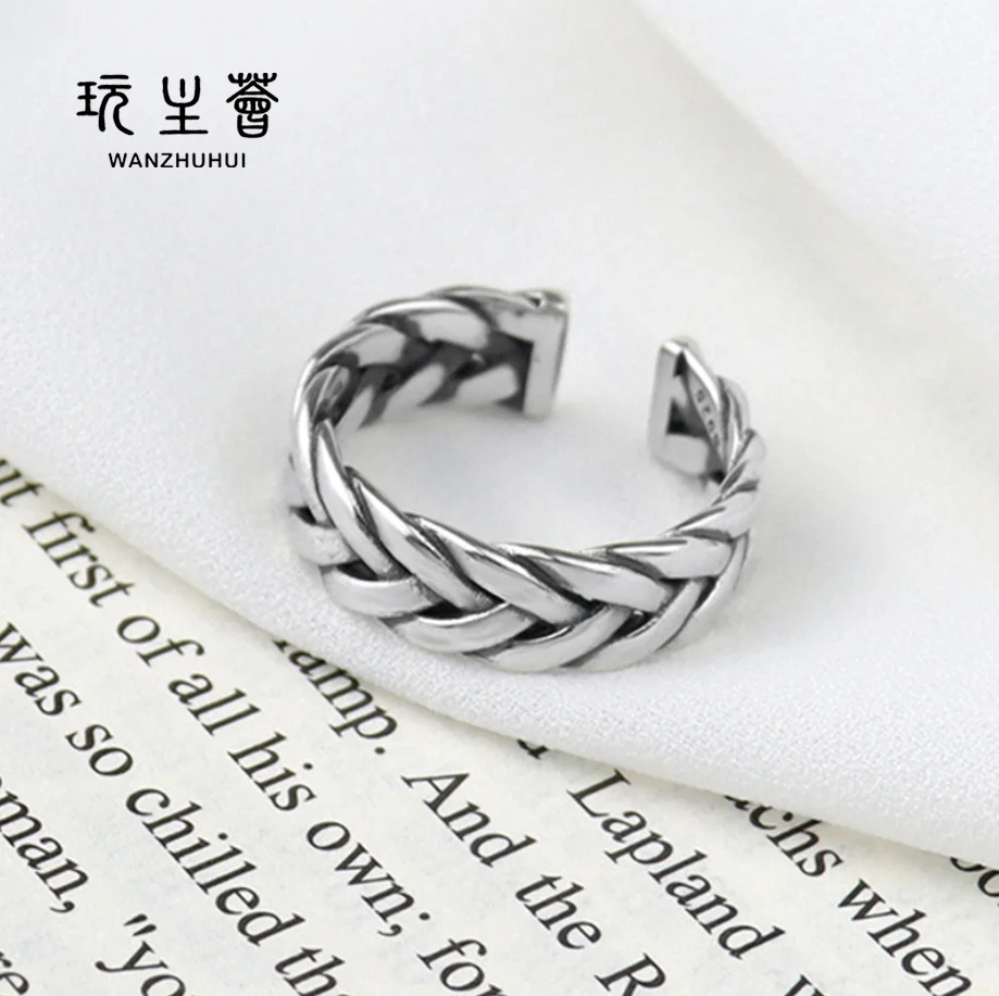 

Thai silver adjustable size simple versatile knitted twining ring