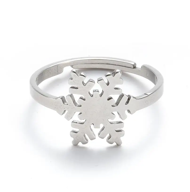 

Cute Dainty stainless steel Adjustable Ring Snowflake Rings For Women Gift jewellery