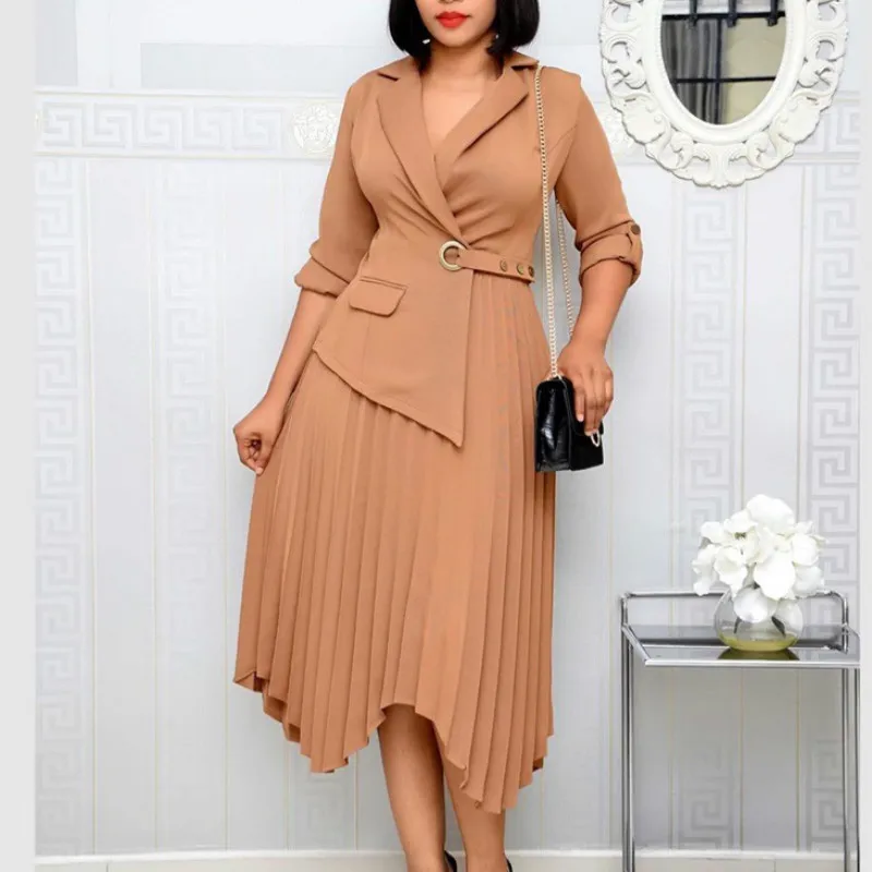 

New Business Button Blazer Pleated Irregular Lady Office Career Dress