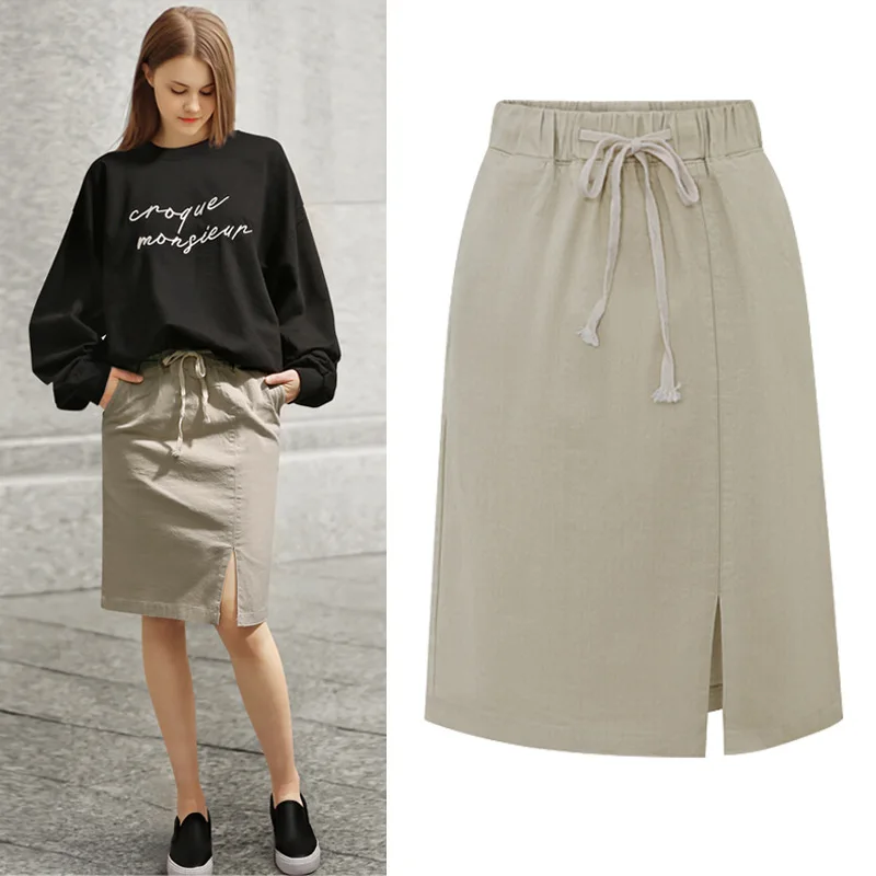 

Half-length Split Skirt for Women 2019 Large Size Elastic Waist One-step Skirt new Slim Buttock-wrapped Mid-skirt
