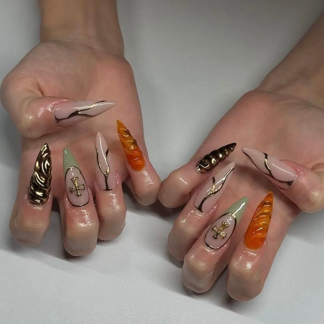 Dropshipping 24Pcs Minimalist French Solid Color 3D Cross Design Almond Press on Nails Artificial Fingernails Customize 3524