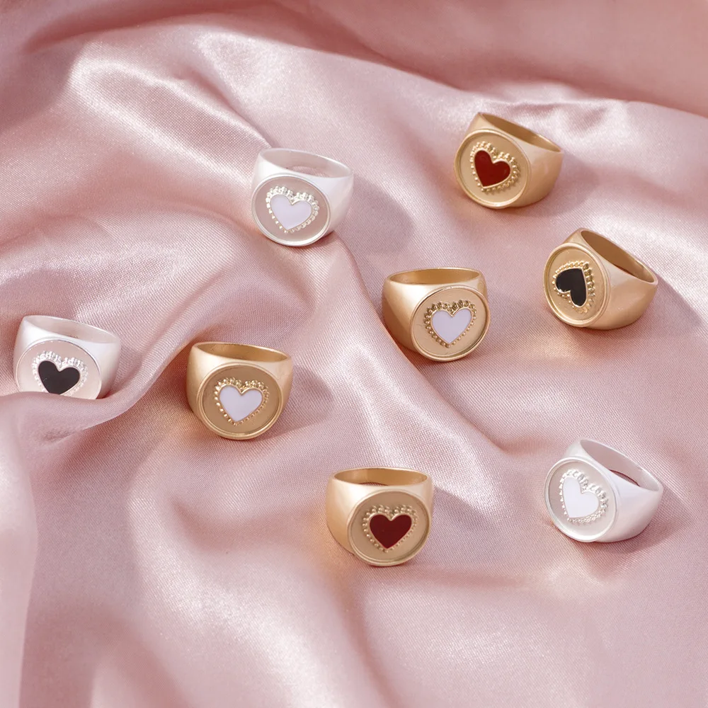 

New Trendy Colorful Dripping Oil Love Heart Rings Eye Rings For Women Female Party Dating Jewelry Accessories Factory Wholesale