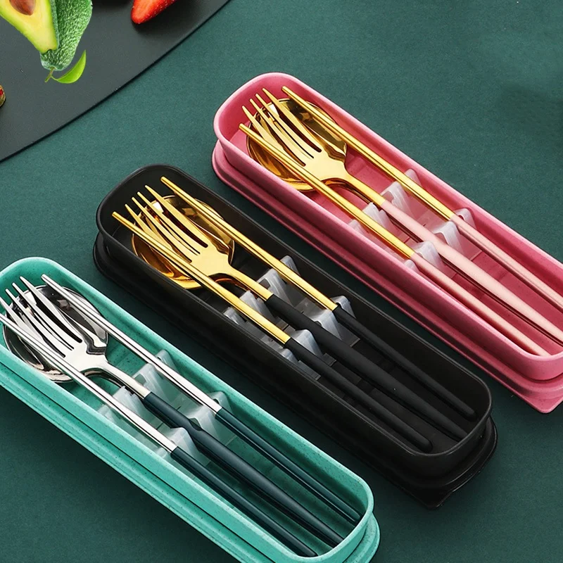 Reusable Camping Cutlery Metal Fork Spoon Chopsticks Portable Travel