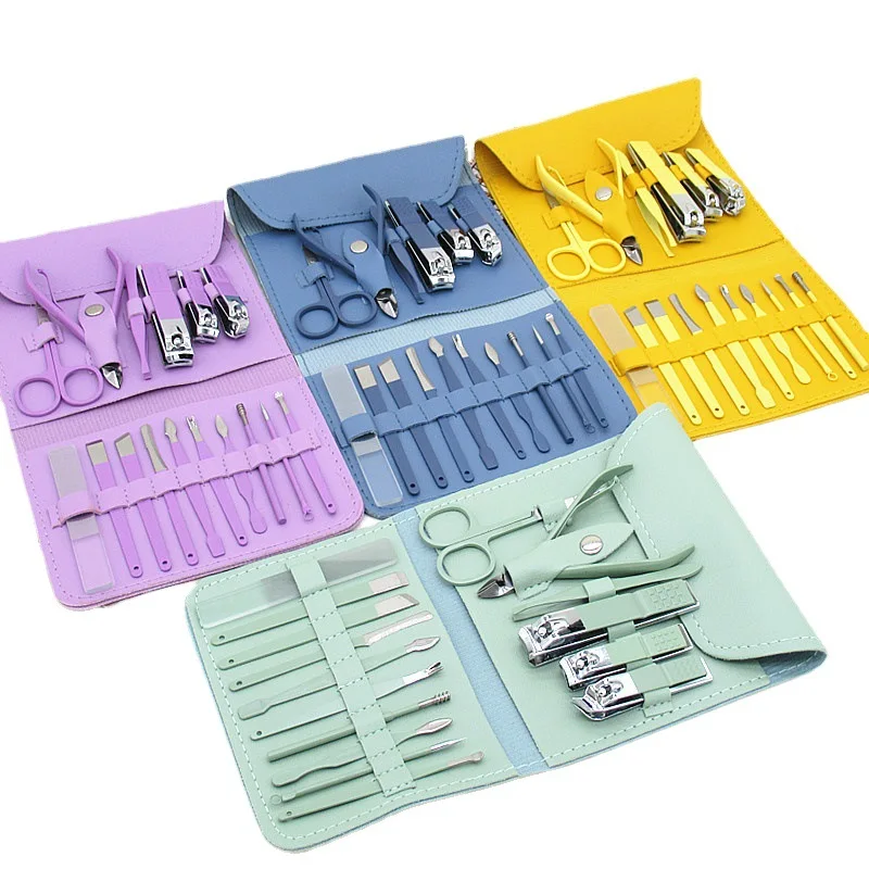 

Professional Manicure Kit 16 pcs Stainless Steel Nail Clippers Pedicure Sets Nail Care Tool Grooming Kit with Leather Bag