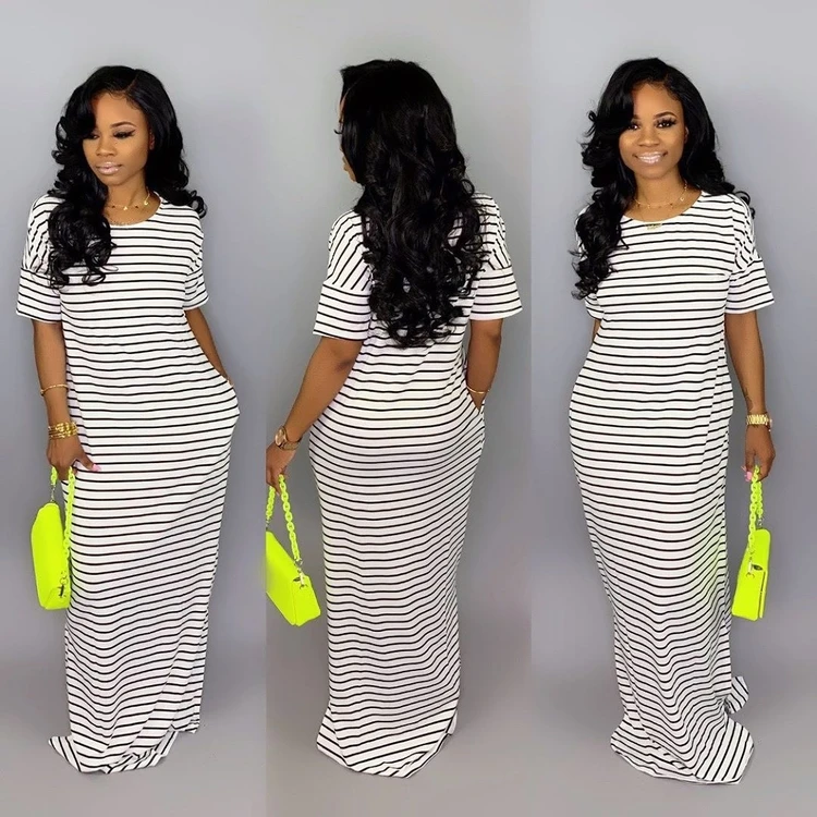 

women casual halter ruffle stripes maxi dresses long, Shown