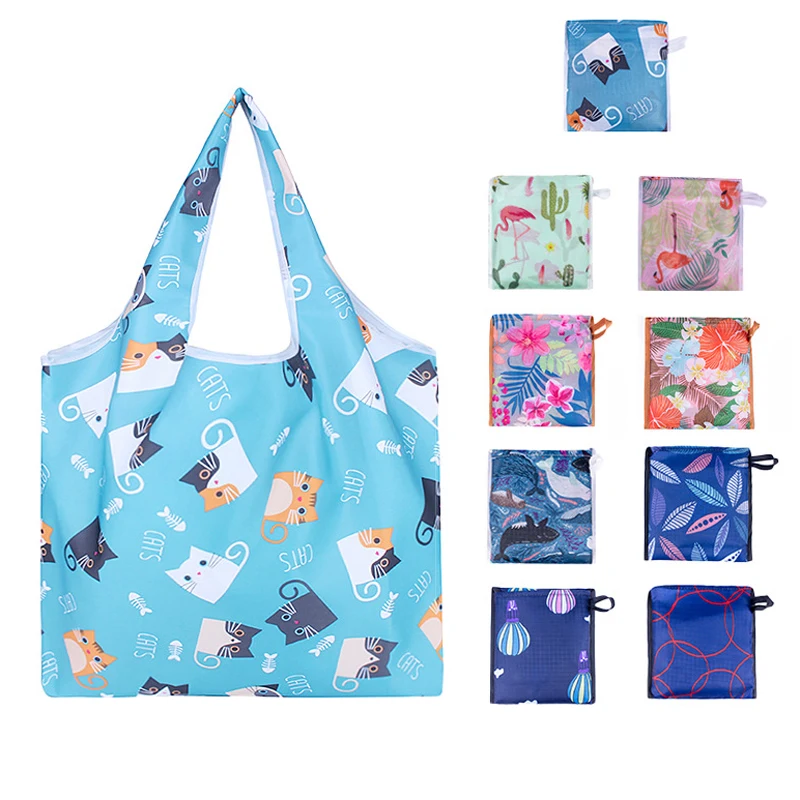 

Reusable Heavy-duty Waterproof 210D Polyester Easy Carry Floral Print Folding Grocery Fruit Vegetable Shopping Handbag Tote Bag, 14 choices