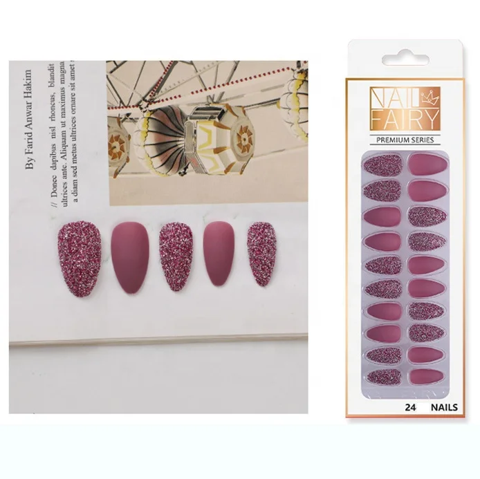

24pcs Waterproof Shining Colors Frosted Detachable Wearable Fake Nails Polish Flash Powder Nails Tips, Multi color