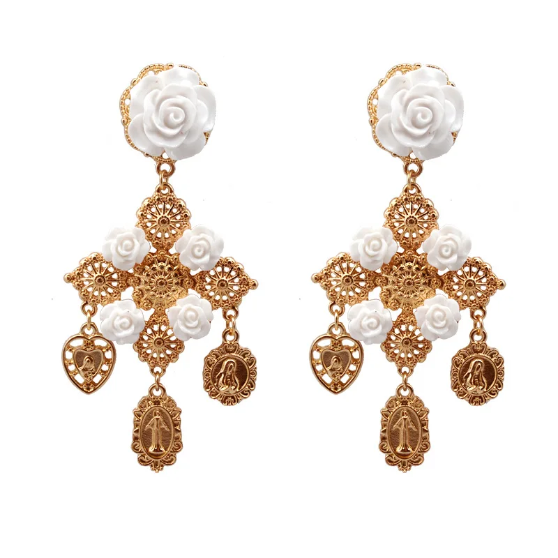 

2021 Sailing Jewelry Vintage Flower Drop Earrings Fashion Temperament Flower Chandelier Earrings