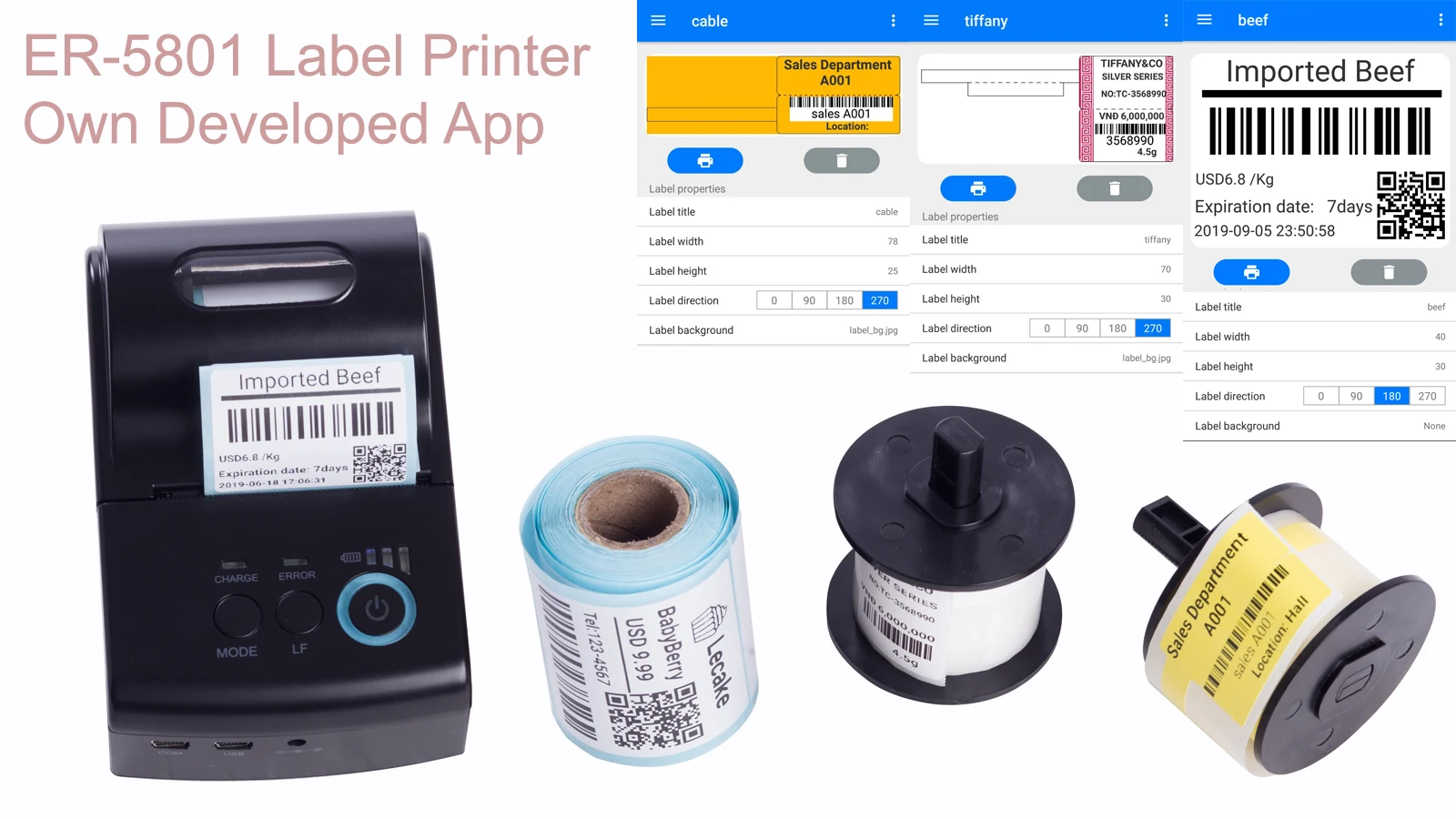 2 Inch Quick Label Printer Portable Thermal Mini Inkless Sticker