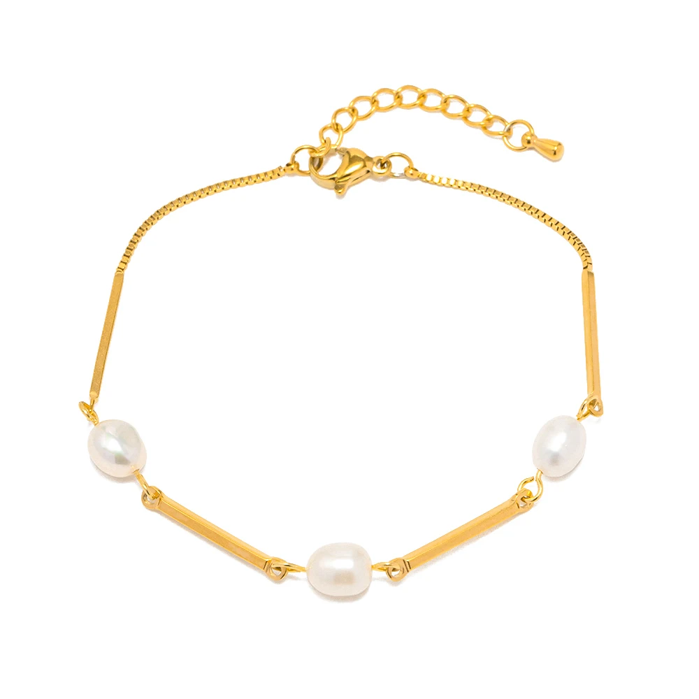 

Freshwater Pearl Chain Jewelry Gift 18k Gold Plated Stainless Steel Simple Popular Bracelet For Women