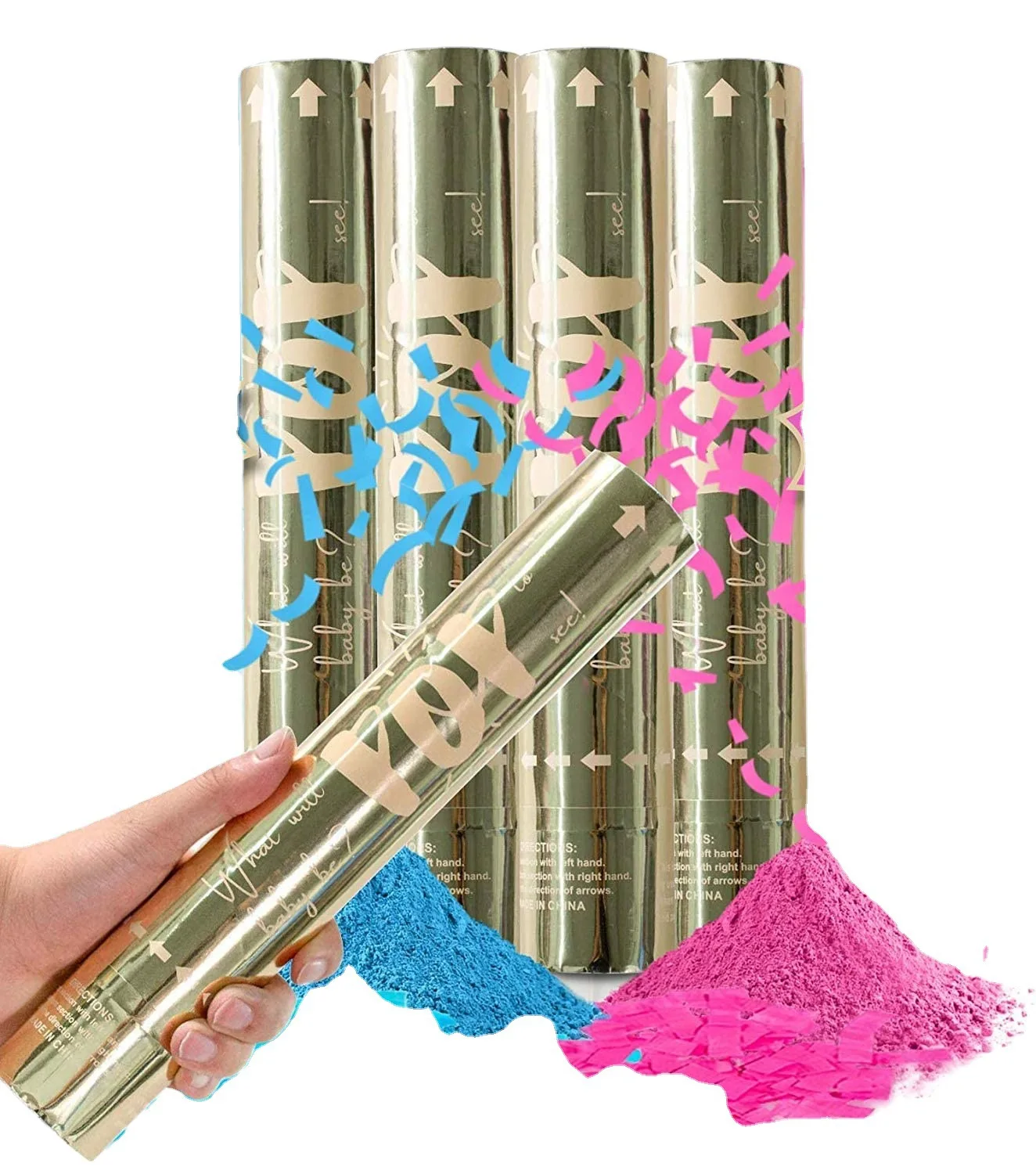 

Wholesale Gender Reveal Confetti Powder Cannon Gender Reveal Party Supplies Popper- Smoke Powder & Confetti Sticks Cannons