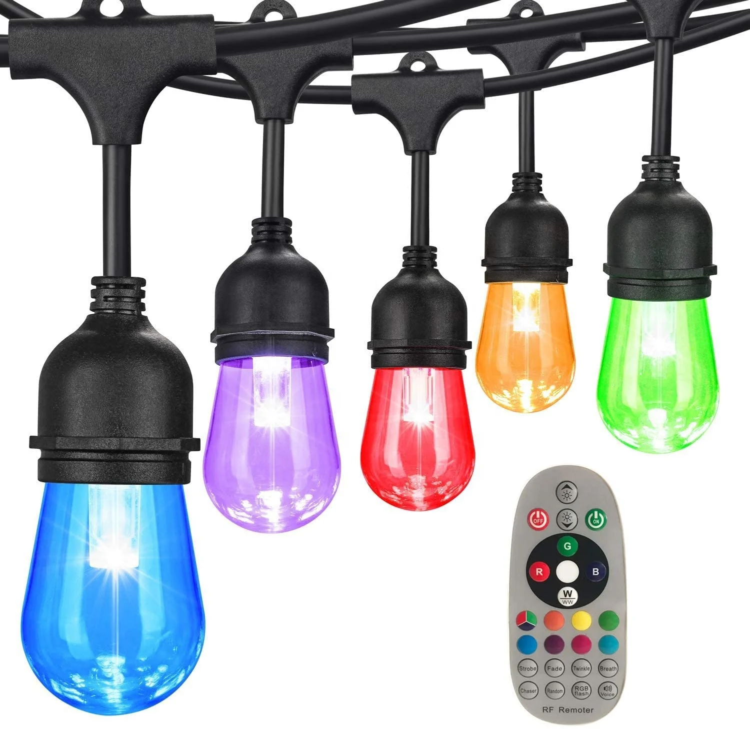 Shenzhen factory colorful rgb Outdoor Changing remote voice control christmas S14 rgb led string lights led decoration 5050