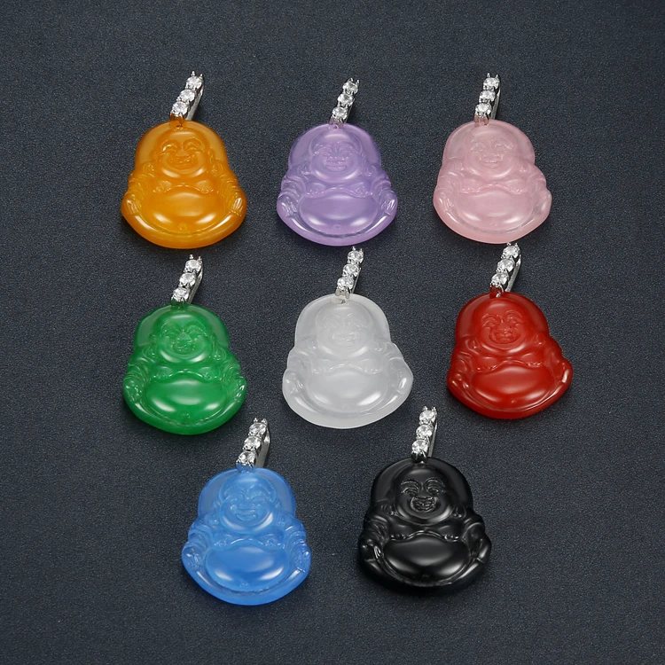 

New Arrivals Inlaid Diamond Malay Chalcedony Maitreya Buddha Jade Stone Pendant