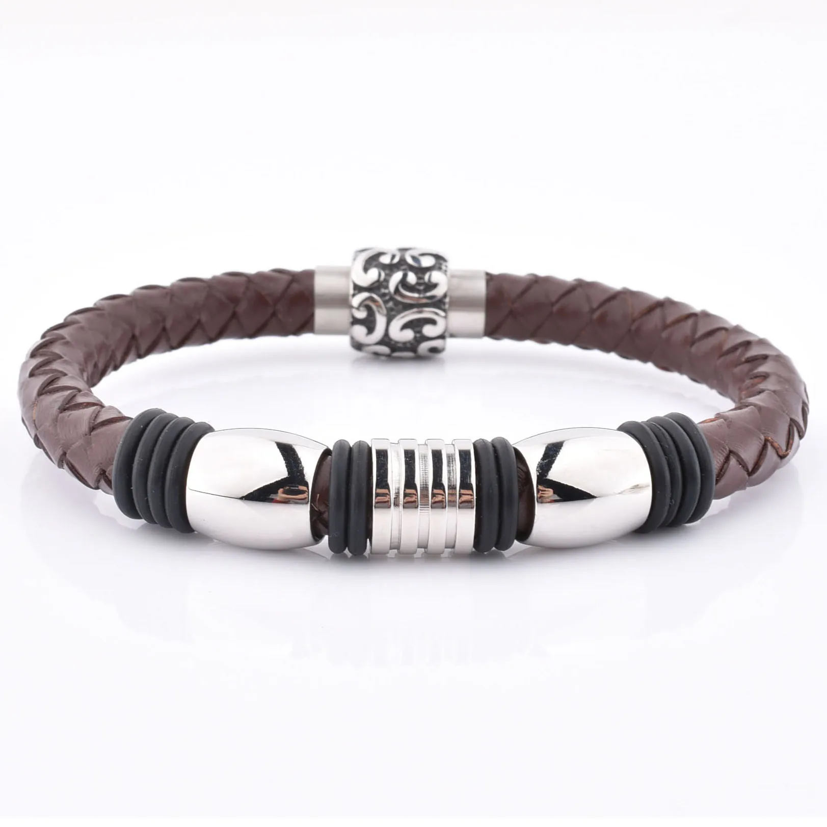 

Latest Arrival Custom Design Mens Thick Brown Leather Bangle Bracelets With Magnetic Clasp