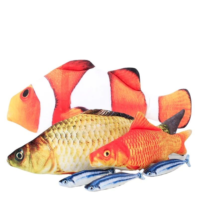 

Hot sale Plush simulation fish with catnip animal pets interactive toys pet cat chew toys in stock, As pictures