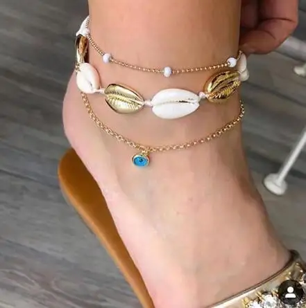 

WIIPU Boho Seashell Beaded Crystal Anklets for Women Multi-layer Chain Charm Ankle Bracelet Jewelry Tobillera