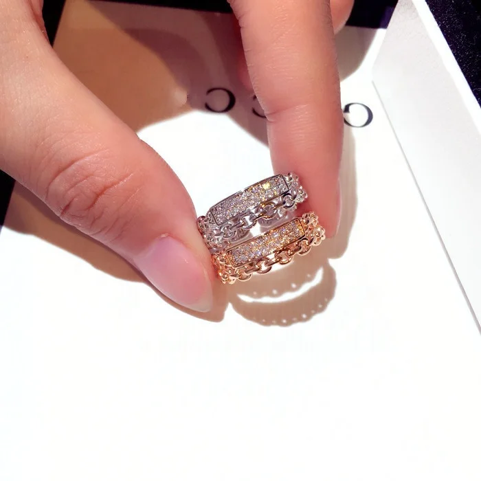 

Fashion Silver & Rose Gold Crystal Wedding Rings For Women Girl Charming Jewelry Double Layer Stacking Dainty Finger Ring