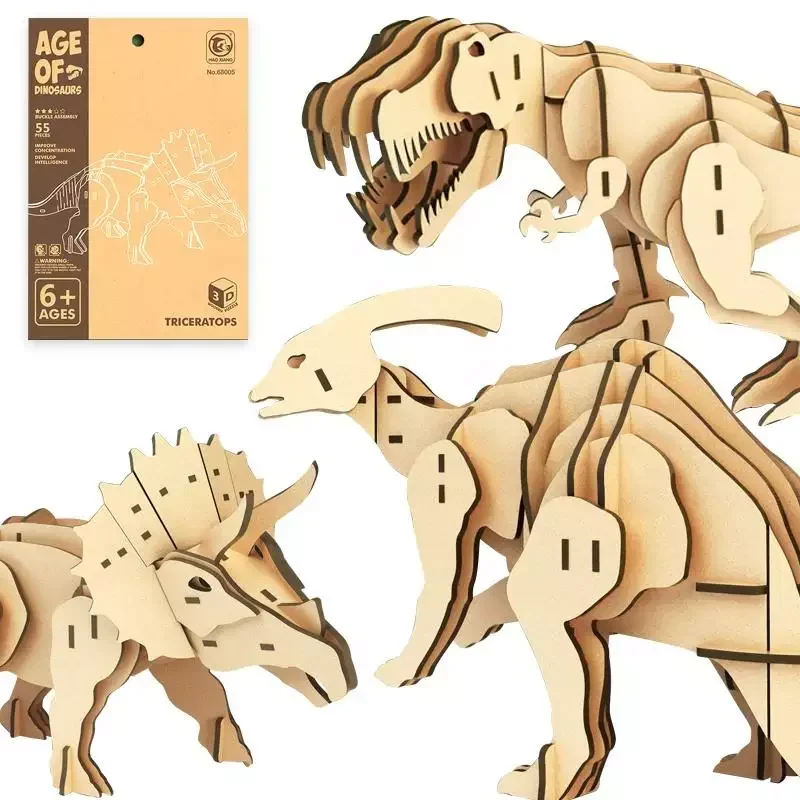 

New arrival 10 style wooden dinosaur skeletons assembly 3D Jigsaw puzzle toy Montessori educational toys for kids boys and girls