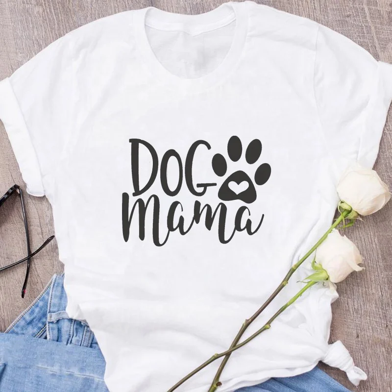 

New Arrival Women T-shirt Dog Mama Shirt White Cotton T Shirt Fashion Aesthetic Printing Graphic Tshirt, Black white gray dark blue red