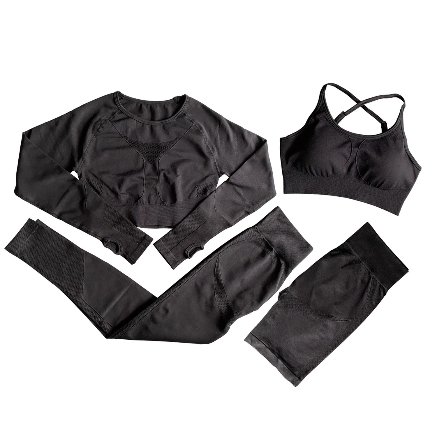 

2021 women 4 piece yaga wear yogo suit Beautiful Back Hollow Design gym clothes fitness clothing yoga set