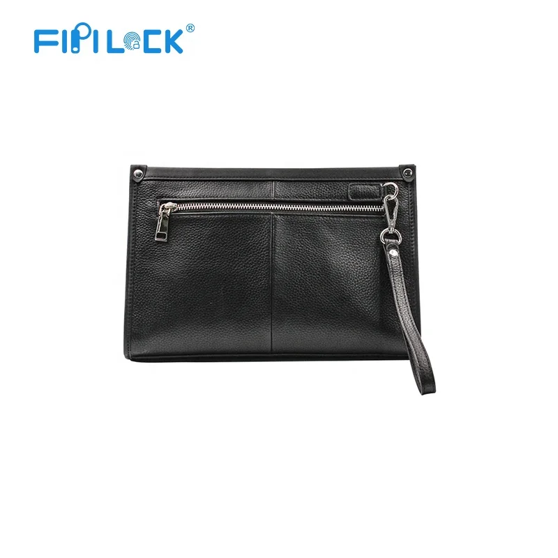 

2021 Fipilock genuine leather finger print lock handbag black biometric lock anti theft backpack business