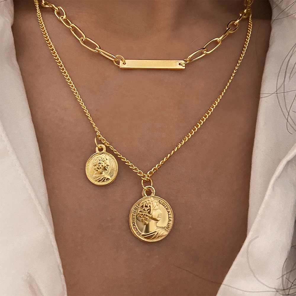 

2021 Hot Selling Coin Pendant Cuba Chain Portrait Pendant Necklace for Gift, Gold,silver