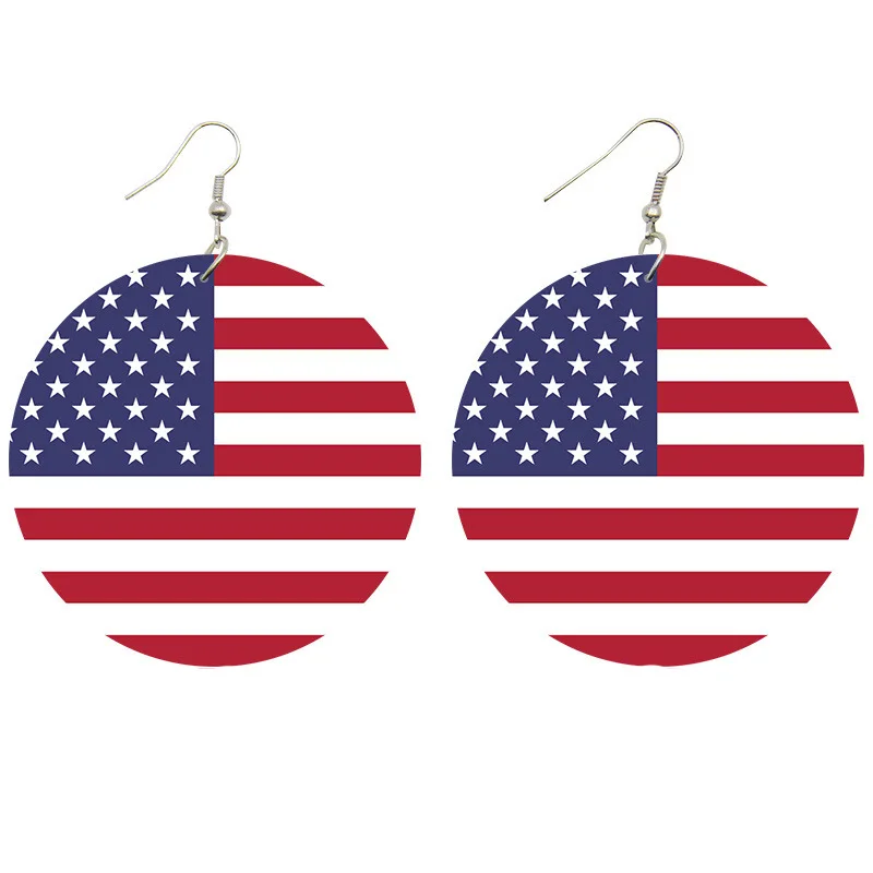 

American United Kingdom Canadian flag round wooden earrings popular style hipster fashion Wood eardrop earring