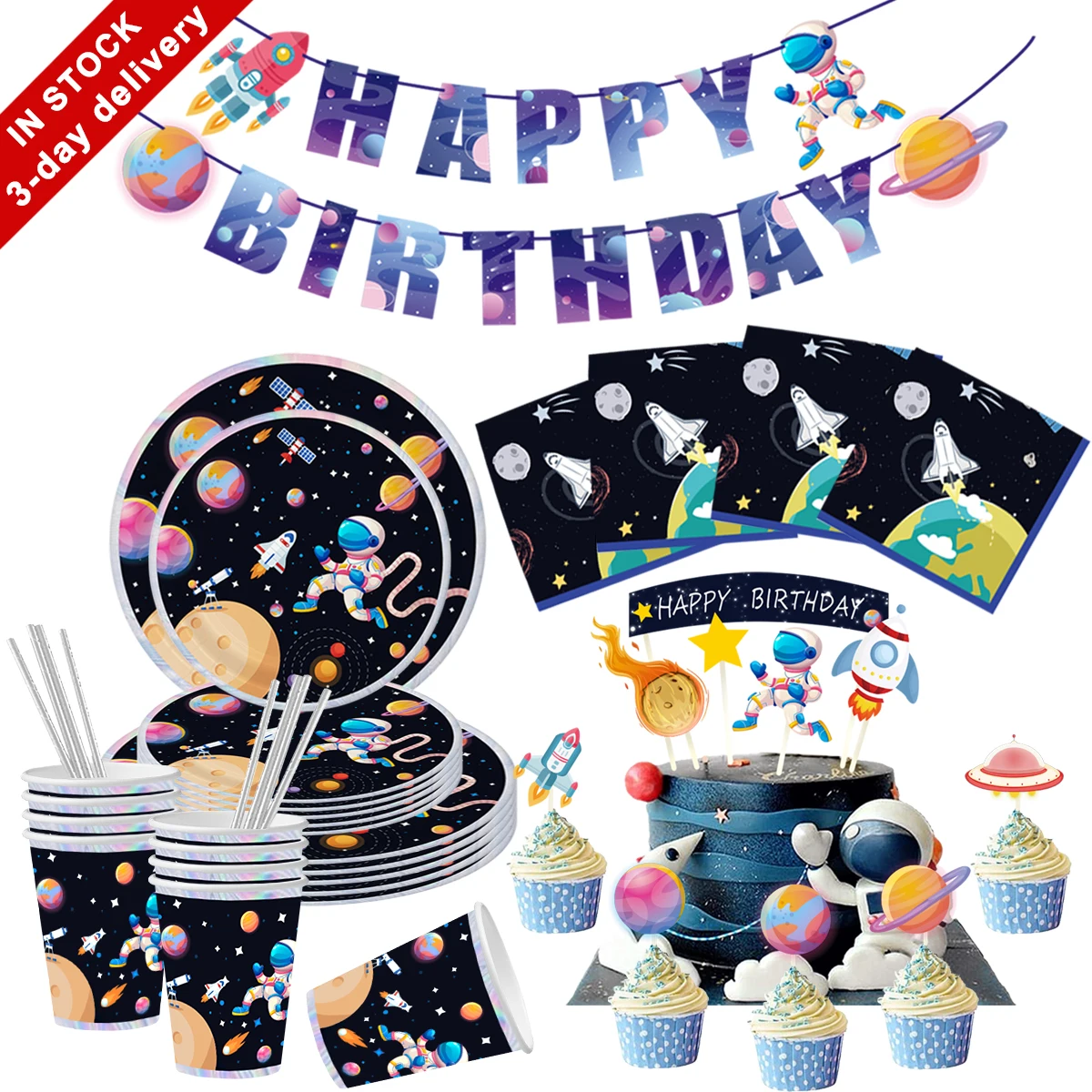 

Nicro Space Astronaut Spaceman Theme Kids Birthday Party Supplies Birthday Party Decoration Disposable Tableware Kit