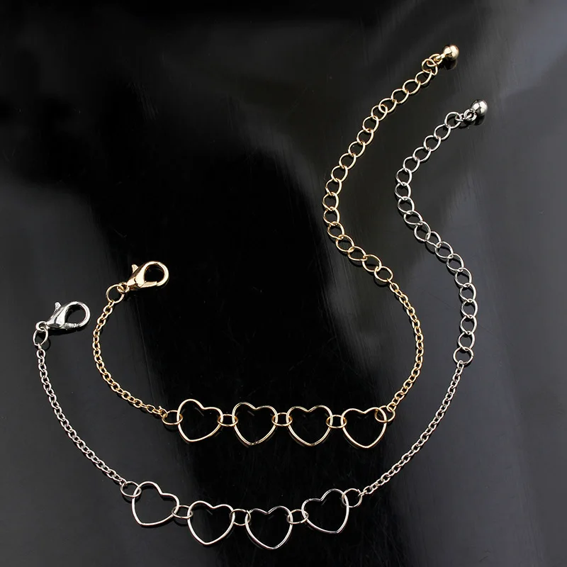 

OUYE 2021 new personality temperament thin chain metal heart-shaped alloy bracelet women's simple hand jewelry wholesale, Picture shows