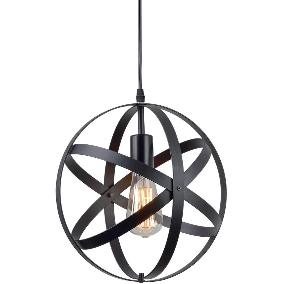 Industrial Spherical Metal Globe Black Hanging Light Fixture Chandeliers for Kitchen Island Hallway