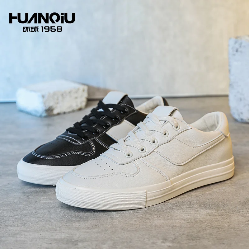 

S8121 HUANQIU Microfiber Lace Up Rubber Skateboard Sneakers Men Flat Casual Shoes