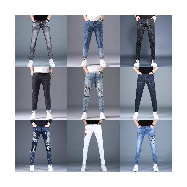 

Black Denim Men's Jeans Ripped Distressed Stylish Plus Size Slim Mid Pencil Pants Spandex / Cotton Zipper Fly