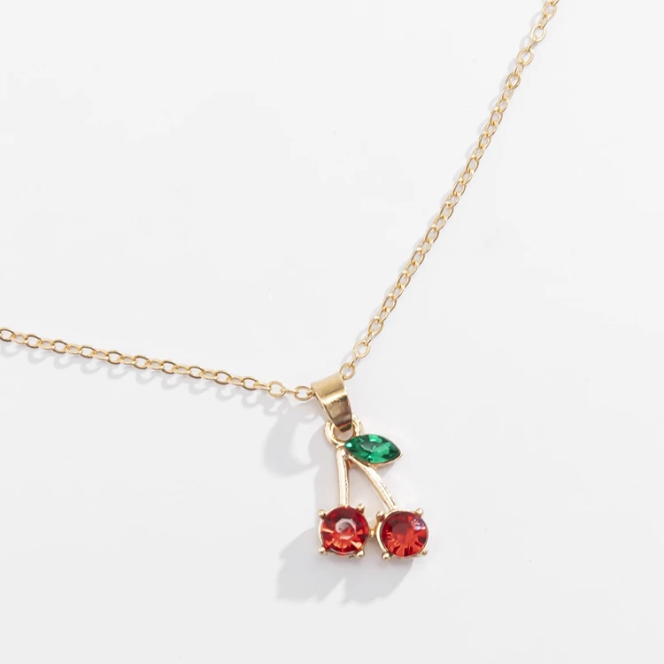 

VRIUA Korean Cute Rhinestone Cherry Pendant Necklace For Women Red Aesthetic Sweet Girl Party Accessories Fashion Jewelry Gifts