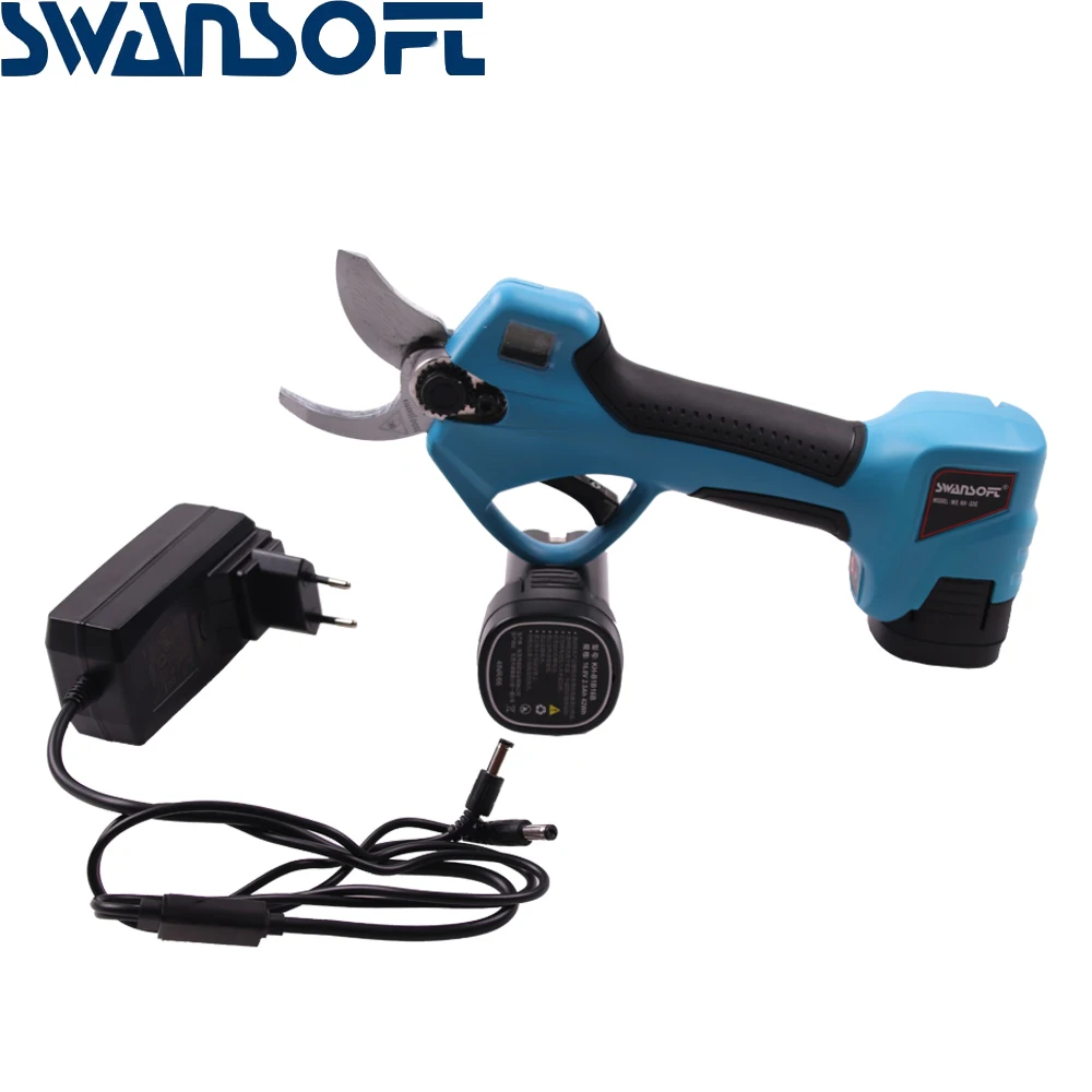 

Swansoft 32mm cordless LED 16.8V 2.5Ah Lithium Ion Garden Pruning Shear for Plant Electric Rechargeable Fruit Branch Scissors, Blue