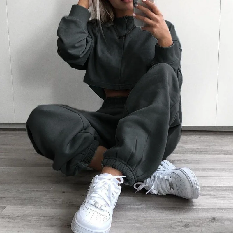 

2020 Autumn Baggy Ankle-length Trousers Women Casual Loose Elastic Waist Sports Pants Candy Color Sweatpants, Nude