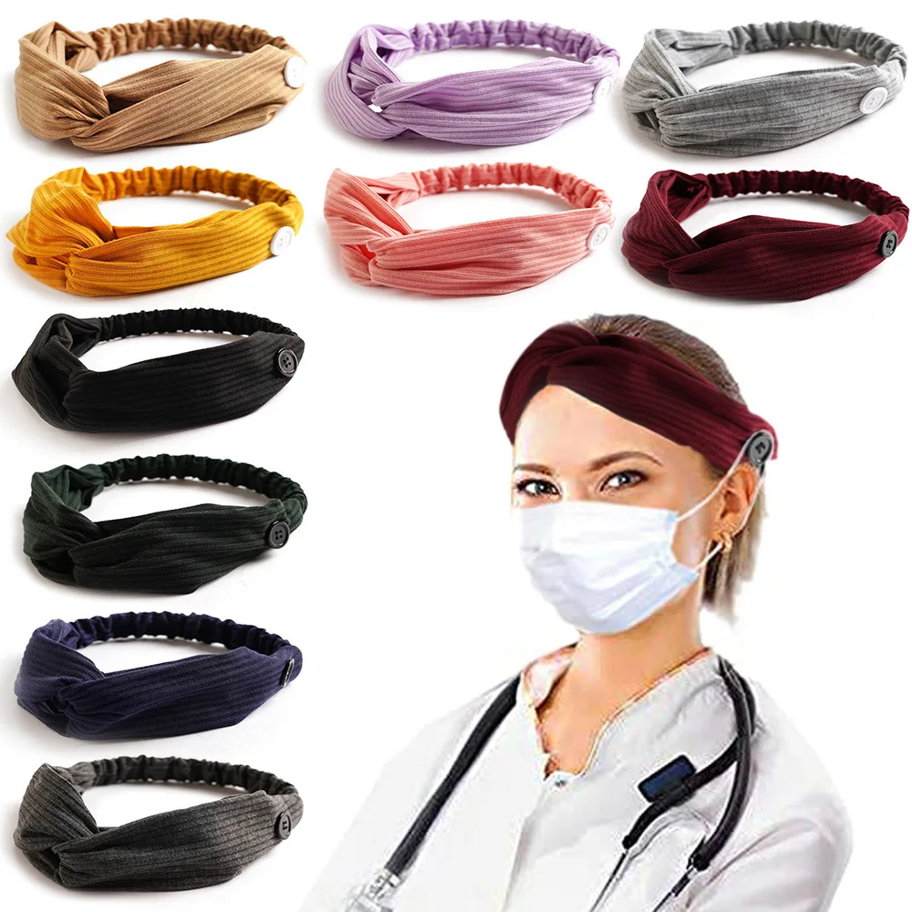 

Hot sell designer women headbands nurse doctor cross knotted headbands with buttons