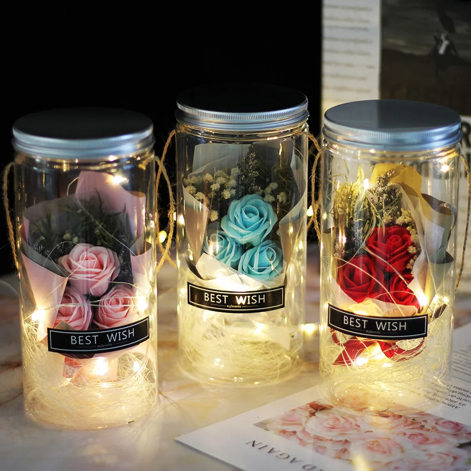 

Eternal Preserved Fresh Rose Lovely Molding Led Light In A Flask Immortal Rose Valentine's Day Mother's Day Romantic Gift