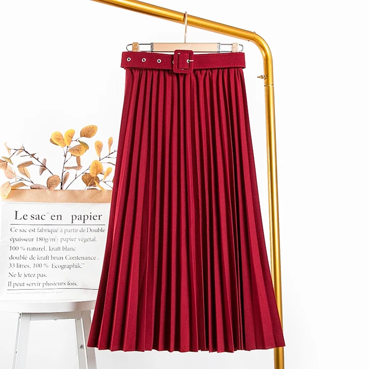 

Wholesale Fashion Design Casual Summer Pleated Long Maxi Women Skirts, Gray, khaki, coffee, pink, black, green, yellow, red, blue