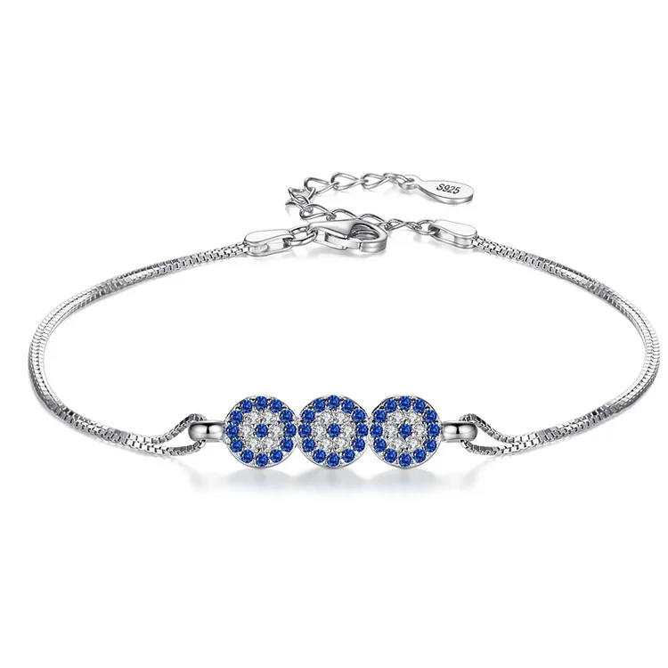 

Authentic 925 Sterling Silver Blue Eye Bracelet For Women Cubic Zircon Long Chain Bracelets Jewelry Turkish